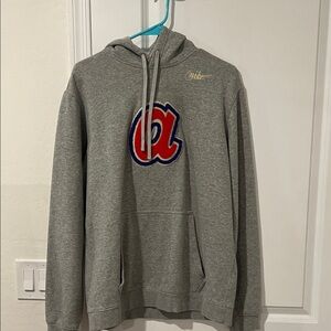 Nike Gray Hoodie with Red and Blue Accent—Atlanta Braves